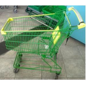 SUPER MARKET TROLLEY GREEN WITH PLST HANDLE BABY SEAT 150 LTR